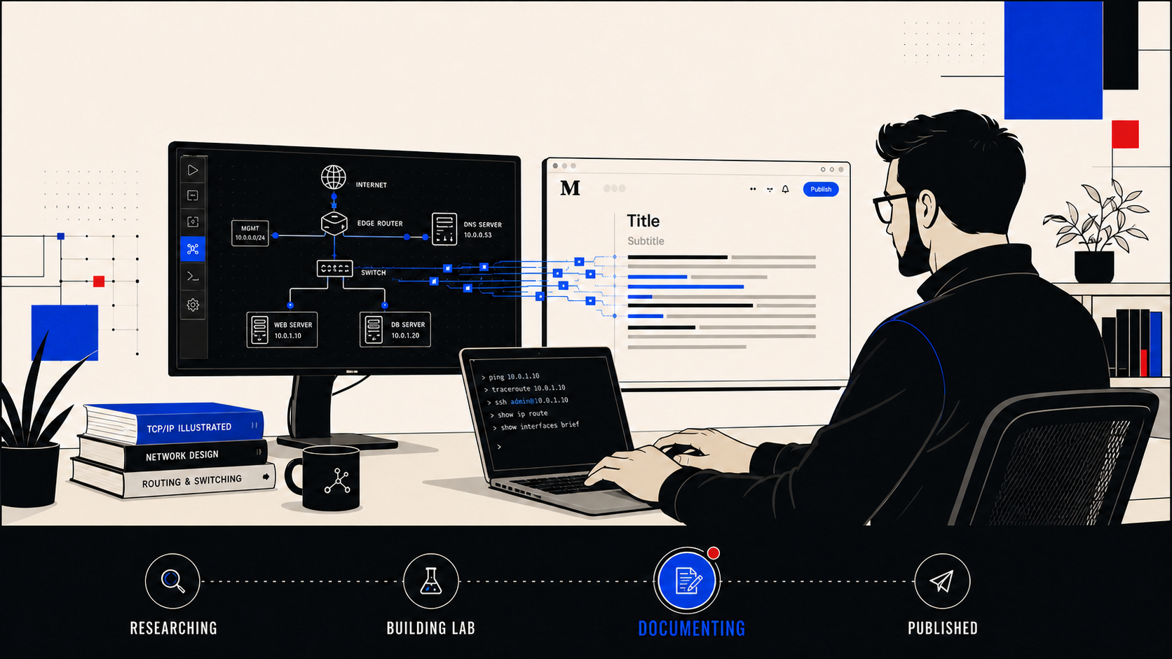 Network engineer transforming lab research into a technical article