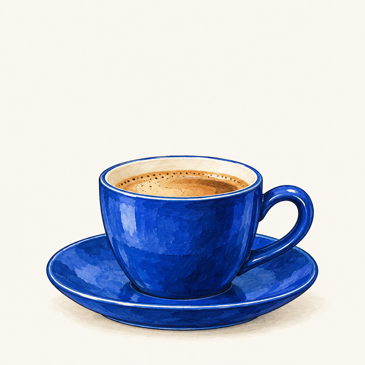 Illustrated cobalt blue coffee cup and saucer